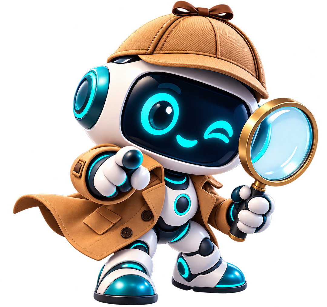 Robot inspector de Inspeztor, con lupa, investigando tu cuenta de Google Ads